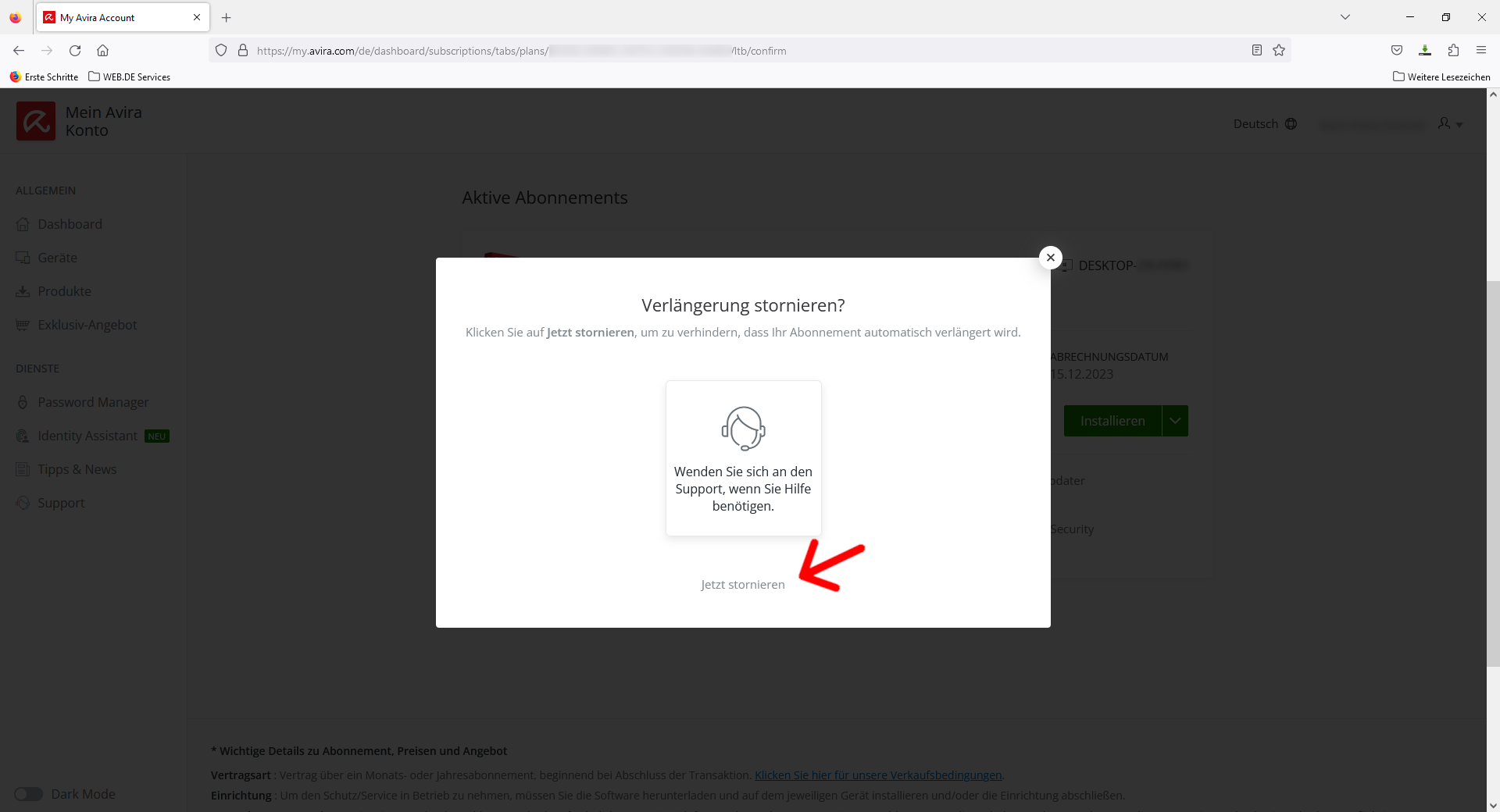 Avira Jetzt stornieren